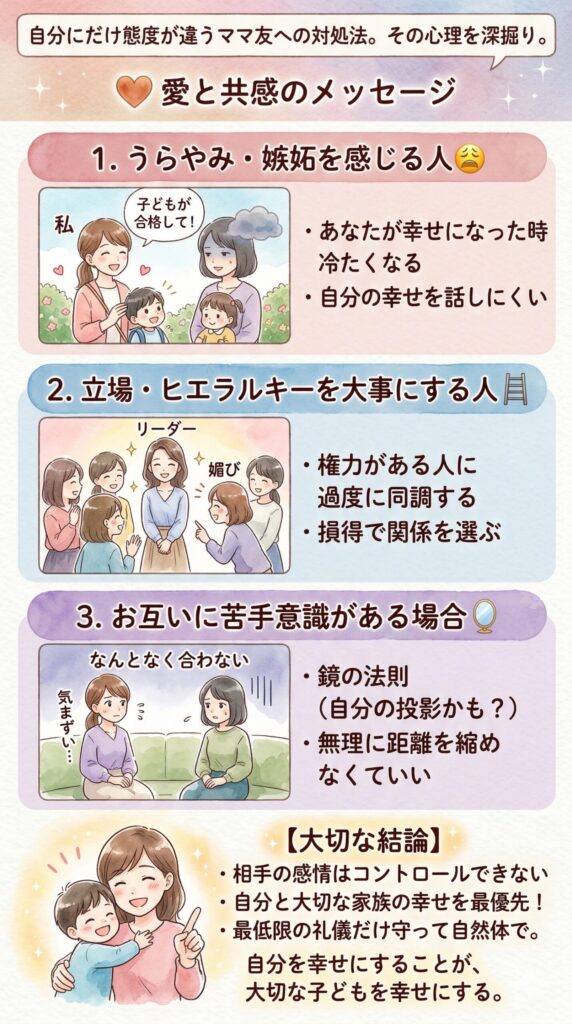 ママ友の中で、誰に対してどう態度が違うの？