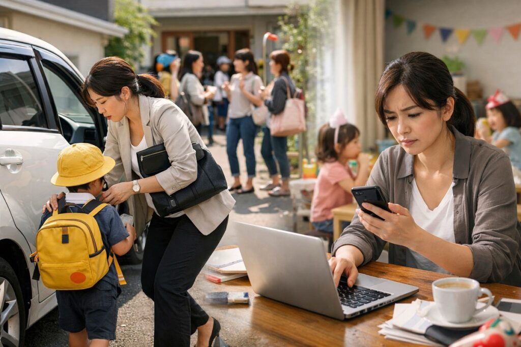 仕事で忙しいママ