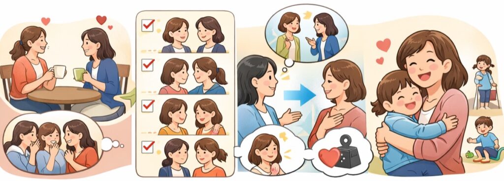 信じられるママ友に心の中を話す