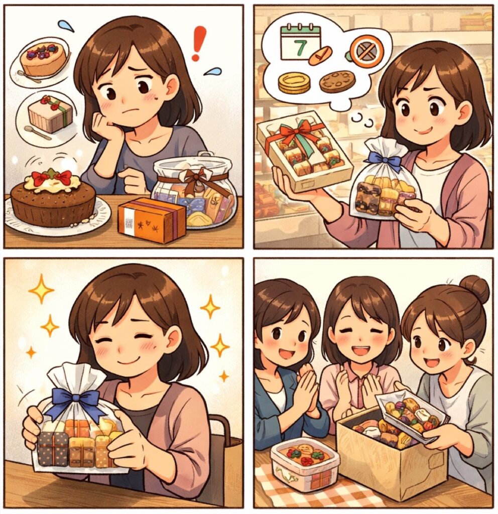 ママ友たちへの手土産。みんなで食べるもので失敗しないもの。