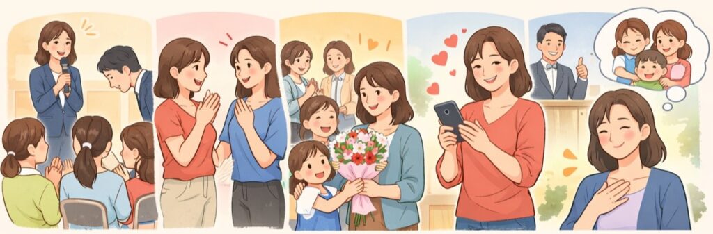 代表として先生へ挨拶(あいさつ)をしてくれたママ友へ