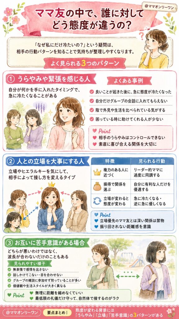 ママ友の中で、誰に対してどう態度が違うの?