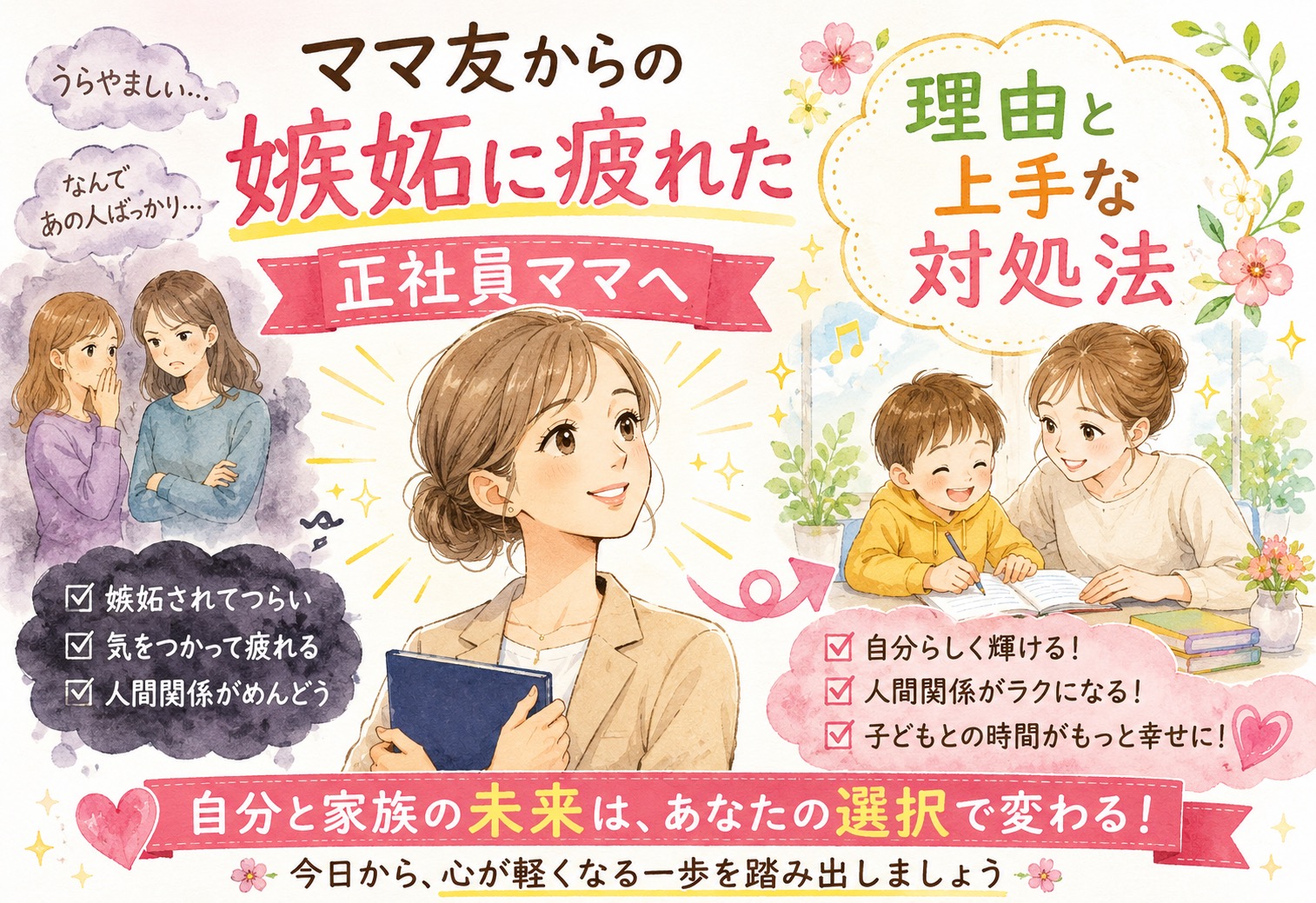 ママ友からの嫉妬に疲れた正社員ママへ|なぜ羨まれるのか?理由と上手な対処法