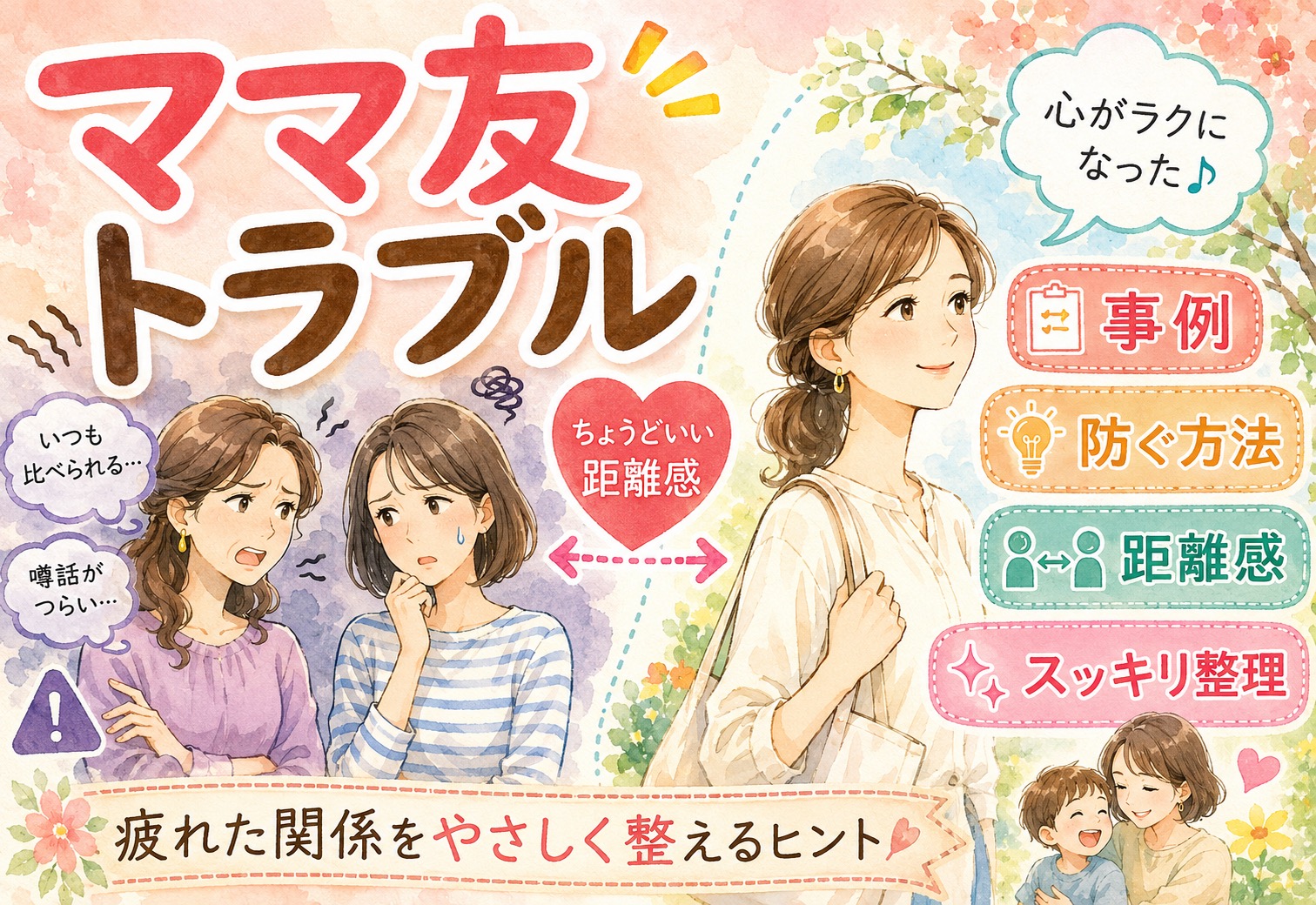 ママ友とのトラブル事例とママ友とのトラブルを防ぐ方法｜疲れた関係をスッキリ整理する距離感のヒント集