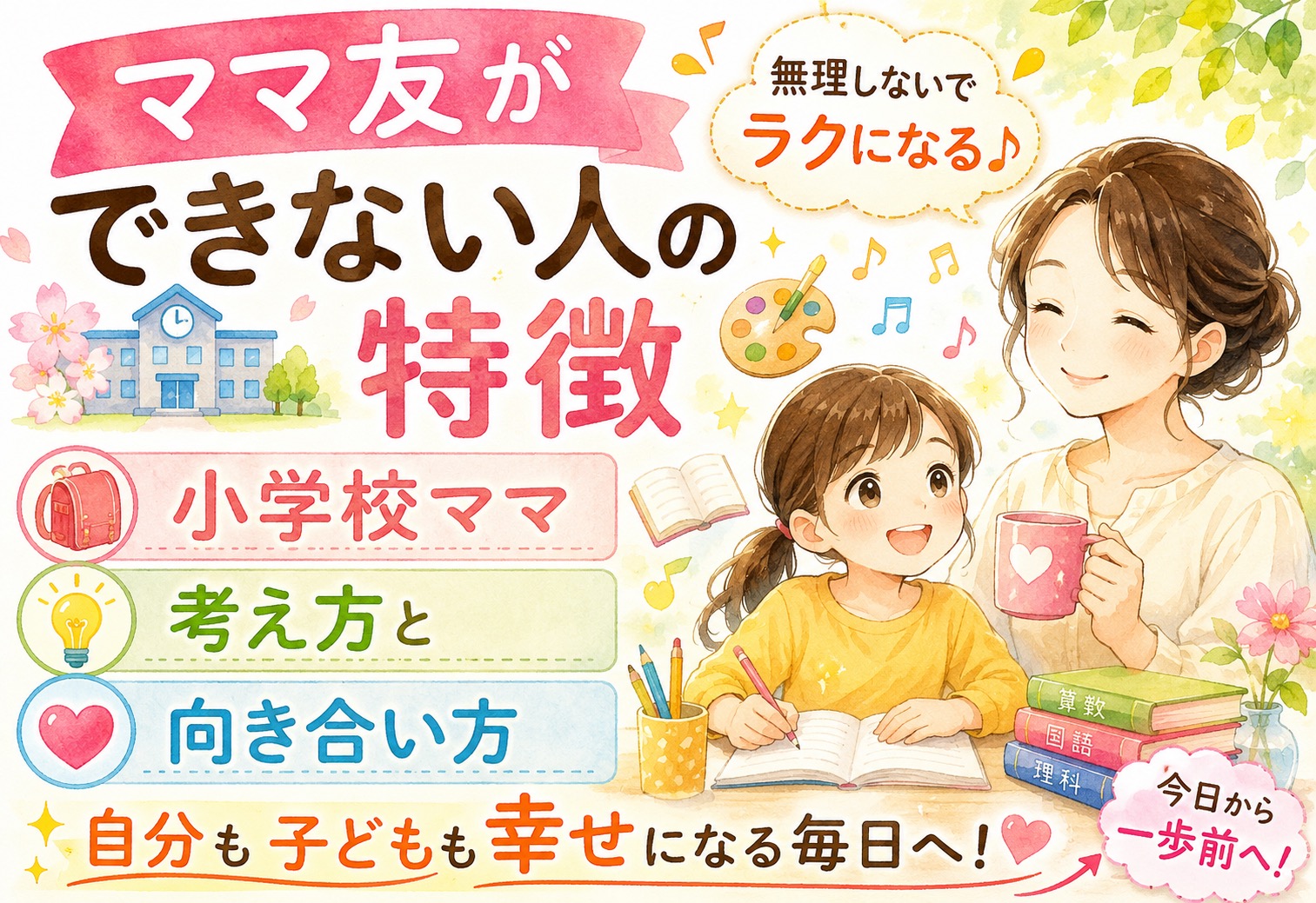 ママ友ができない人の特徴｜小学校ママが無理せずラクになる考え方と向き合い方