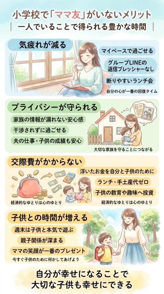 小学校でママ友がいないことのメリット｜一人でいることで得られるもの
