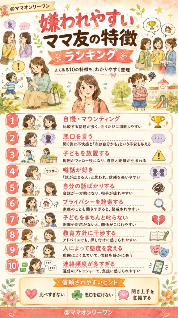 嫌われやすいママ友の特徴ランキング