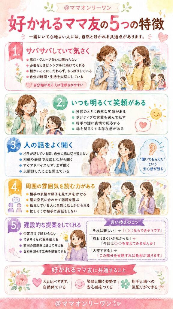 好かれるママ友の5つの特徴