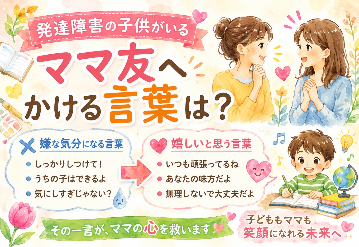 発達障害の子供がいるママ友へかける言葉は?嫌な気分になる言葉と嬉しいと思う言葉とは?