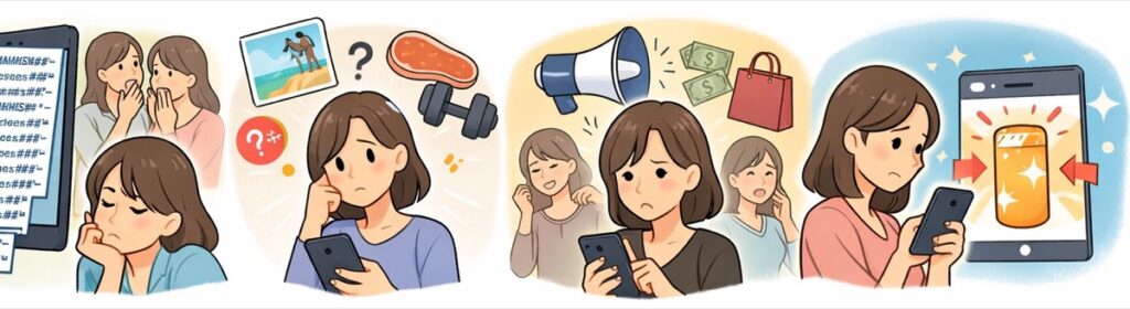 多すぎるタグやハッシュタグが目立つ投稿