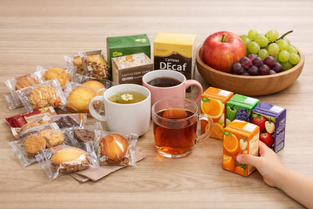 個包装のお菓子や手軽に飲めるジュース