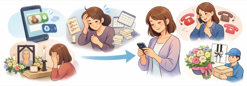 訃報をLINEで受け取った場合は、LINEで返信して問題なし