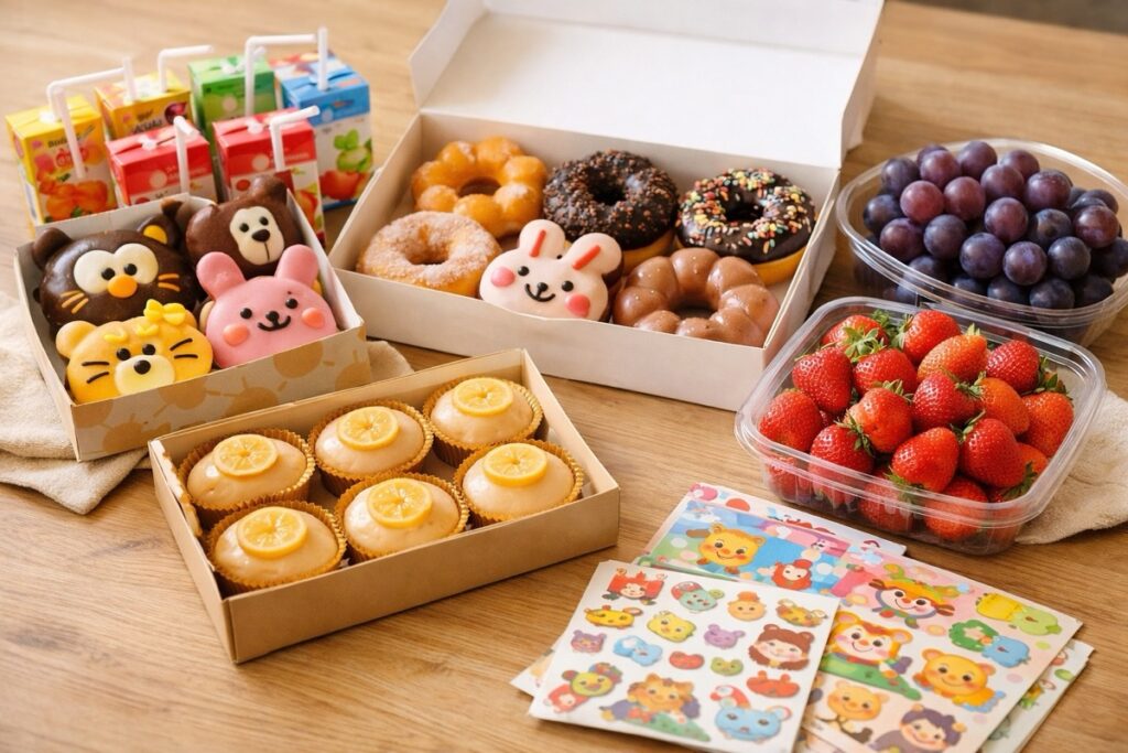 子どもが喜ぶキャラクター系・ドーナツ・フルーツも人気