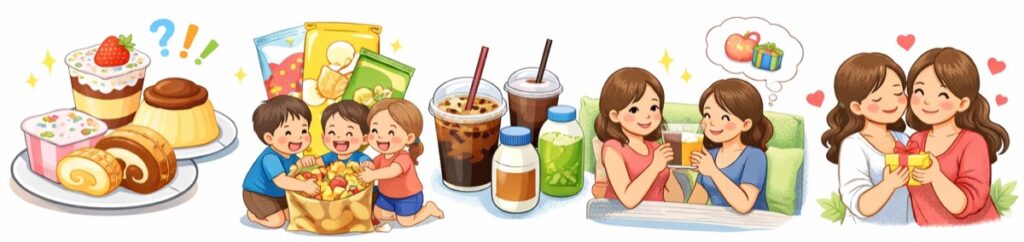 気心が知れたママ友なら、コンビニの新作スイーツもアリです