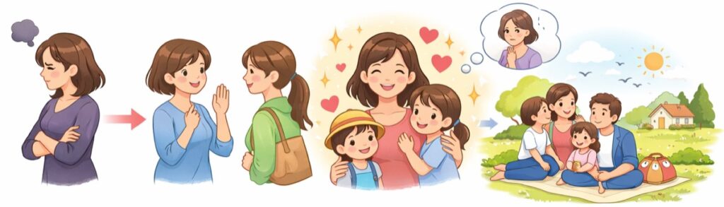 苦手なママにも、笑顔のあいさつだけはキープする