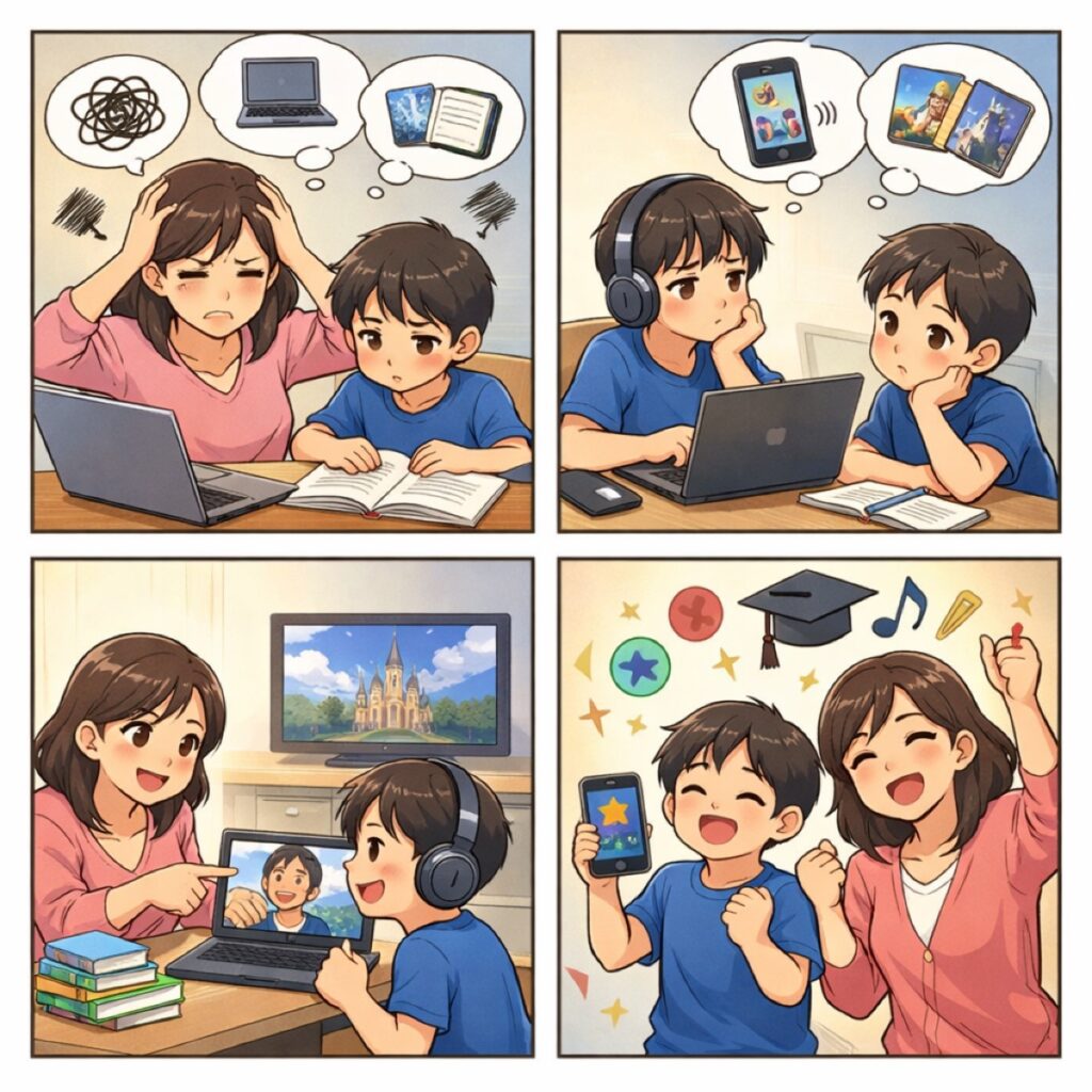 小学生が自宅で英会話を続けるコツ!オンライン英会話・アプリ・教材の賢い選び方と組み合わせ方