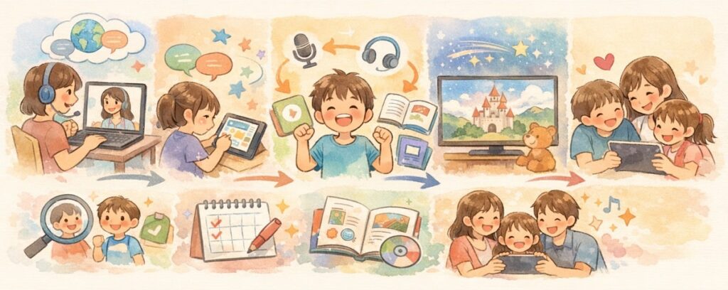 まとめ:小学生の英会話を自宅で続ける方法!オンライン・アプリ・教材の賢い組み合わせ