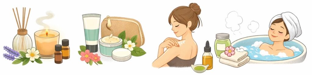 産後のママ自身を癒すアイテム（アロマ・ハンドクリーム・マッサージオイルなど）