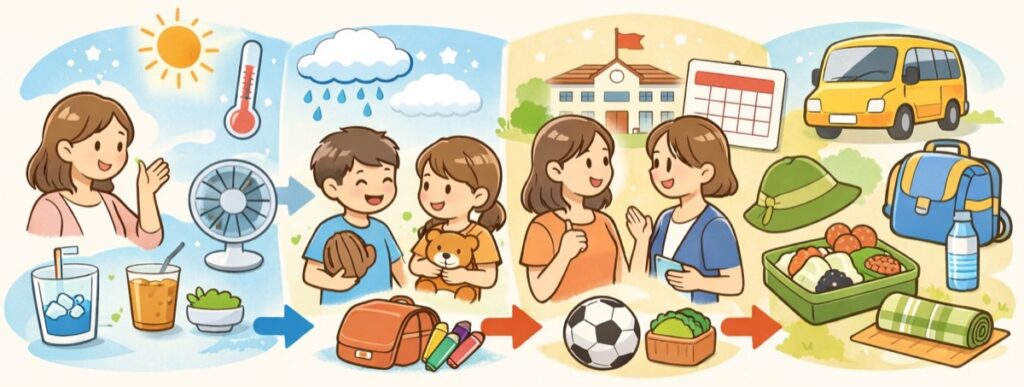 天気・行事・子どもの話で十分会話は成り立つ