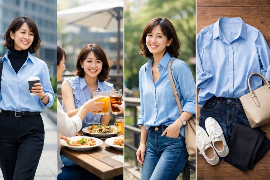 ブルーシャツはオンオフ兼用で重宝されやすい