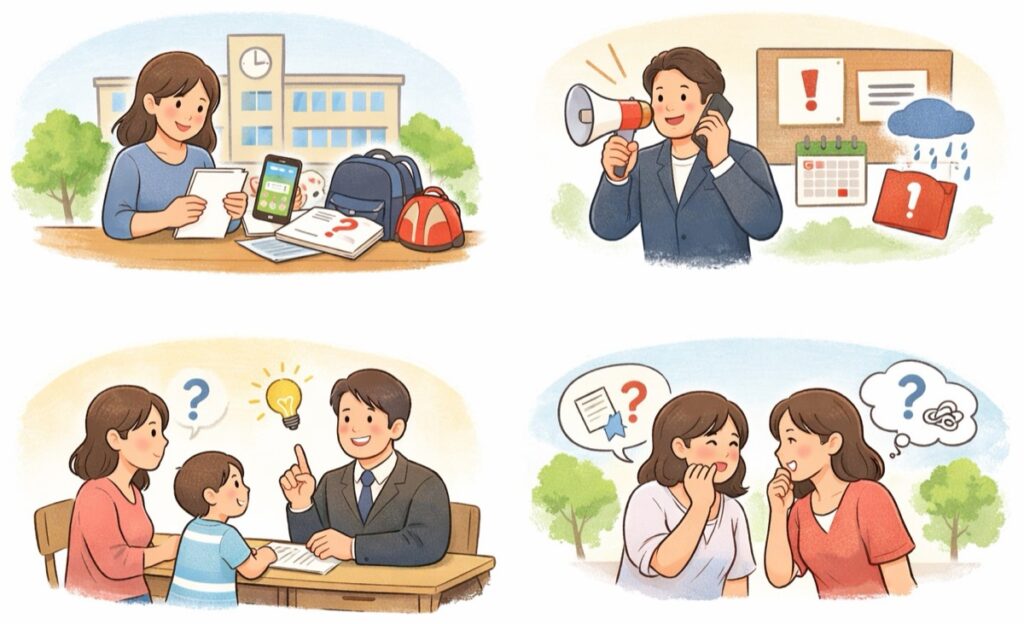 持ち物・行事の情報は学校から届く