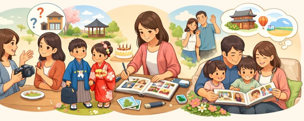 記念撮影やお祝い行事の話をする