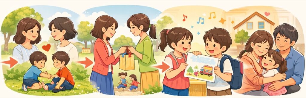 先日のお礼や子どものエピソードを伝える