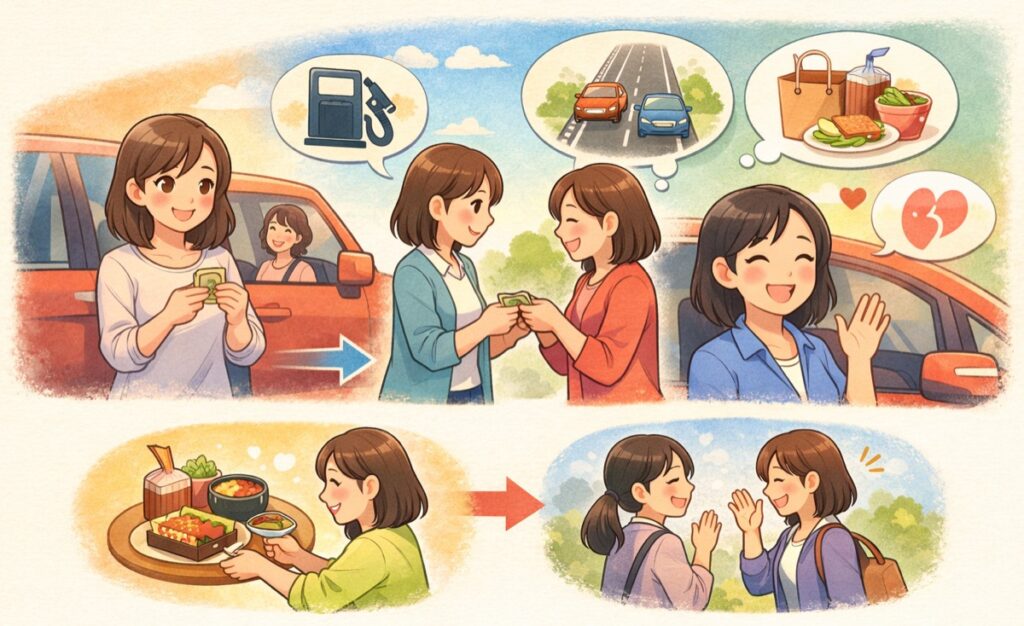 現金の渡し方で「ガソリン代に使って」と一言添えると角が立ちにくい