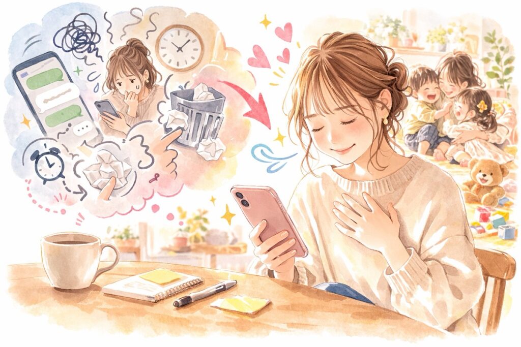 用件のラインなのに、返事を書いては消してしまう