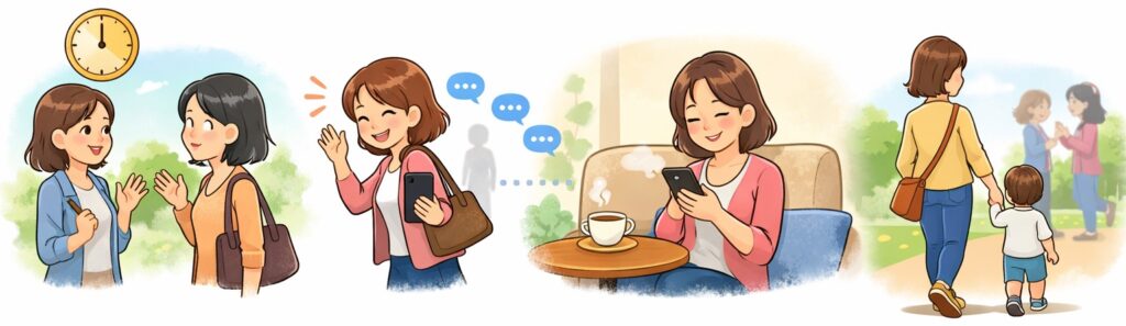 距離を置くときはゆっくり・自然に動く