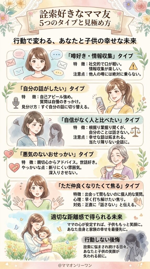 詮索好きなママ友の5つのタイプと、それぞれの心理