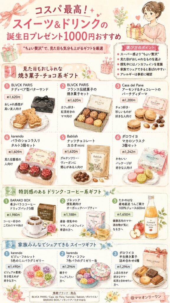 コスパ最高！スイーツ&ドリンクの誕生日プレゼント1000円おすすめ