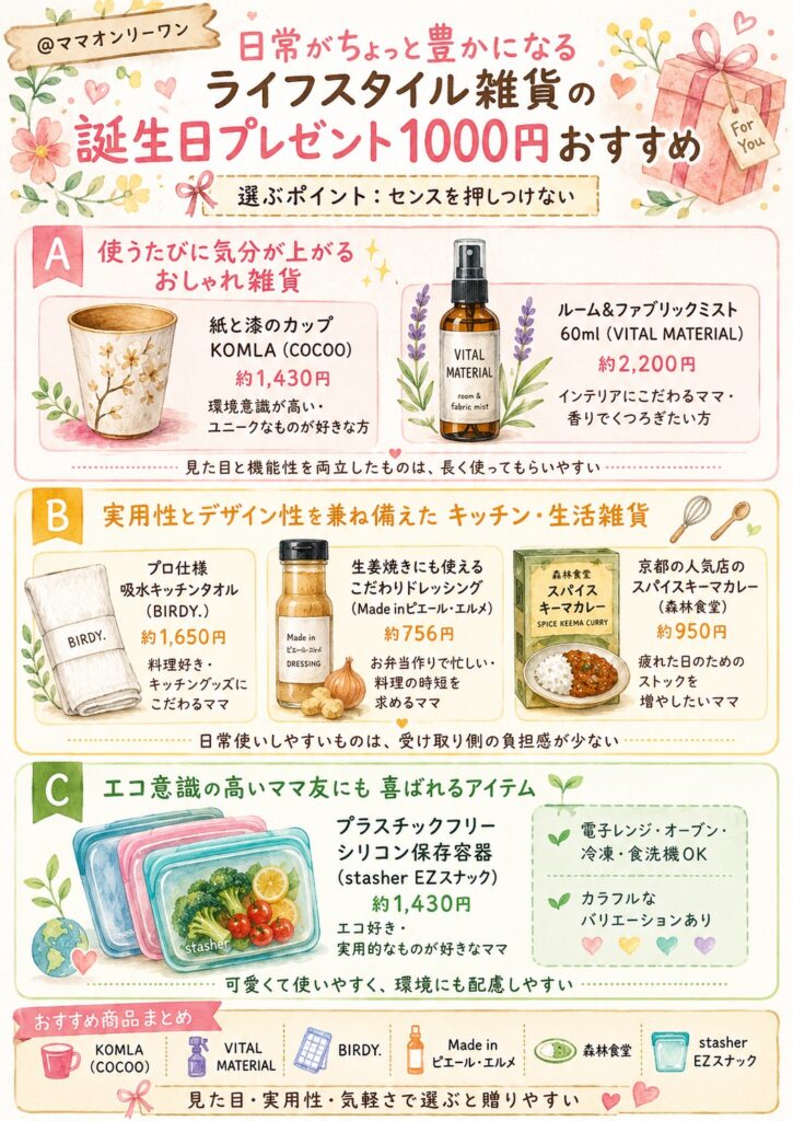 日常がちょっと豊かになるライフスタイル雑貨の誕生日プレゼント1000円おすすめ