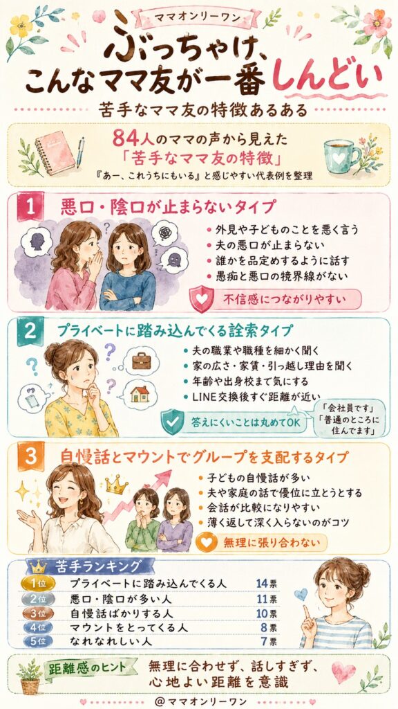 ぶっちゃけ、こんなママ友が一番しんどい――苦手なママ友の特徴あるある