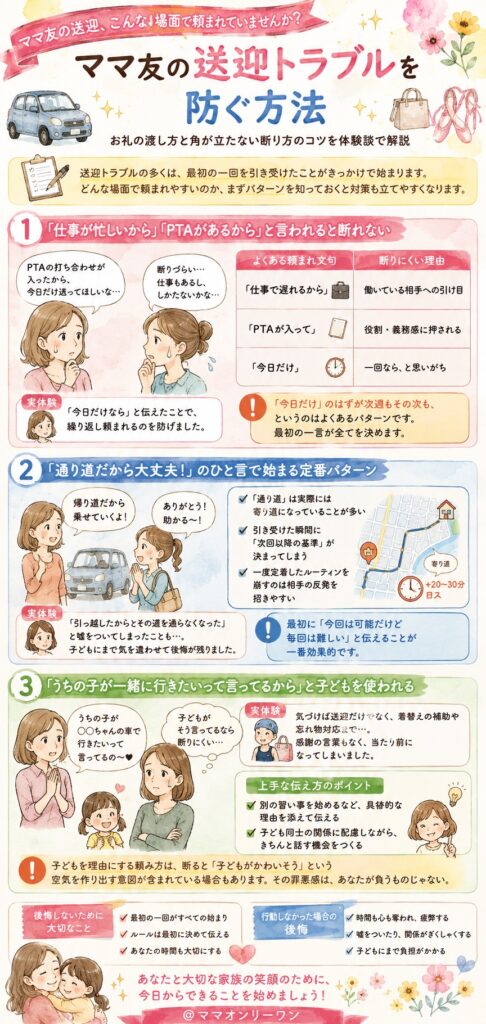 ママ友の送迎、こんな場面で頼まれていませんか?