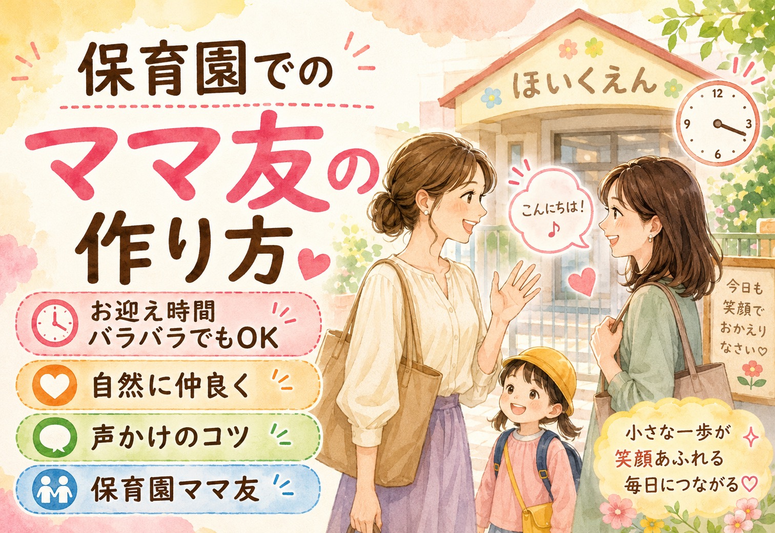 保育園でのママ友の作り方|お迎え時間がバラバラでも自然に仲良くなれる方法と声かけのコツ