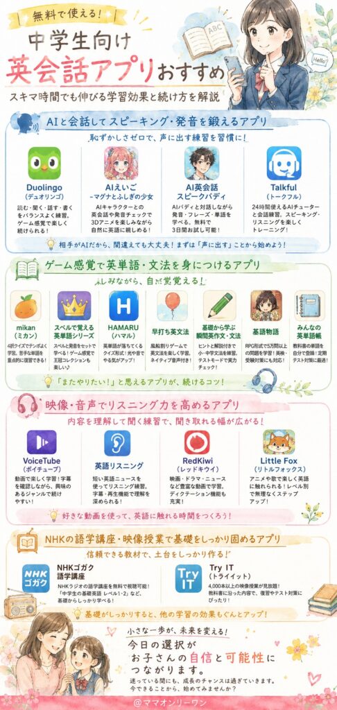 無料で使える中学生向け英会話アプリおすすめ