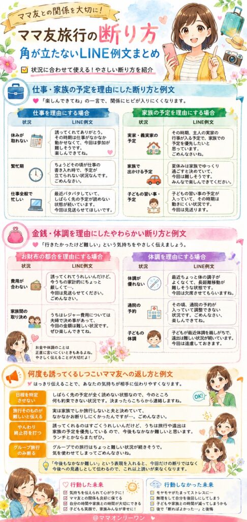 ママ友旅行の断り方|角が立たないLINE例文まとめ