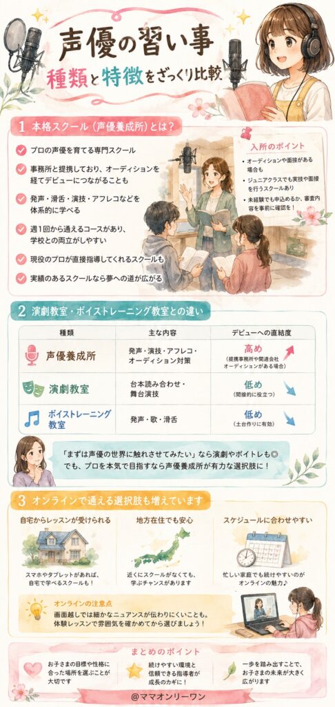 声優習い事の種類と特徴をざっくり比較