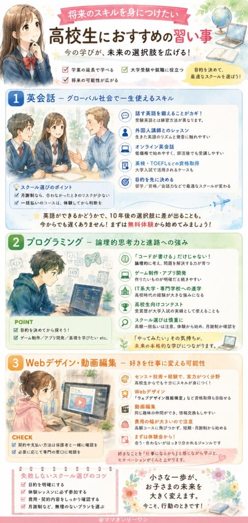 【将来のスキルを身につけたい】高校生におすすめの習い事