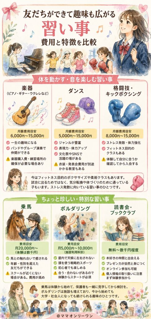 友だちができて趣味も広がる習い事【費用と特徴を比較】