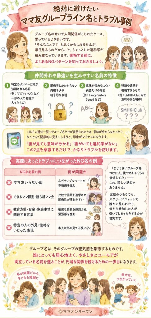 絶対に避けたいママ友グループライン名とトラブル事例