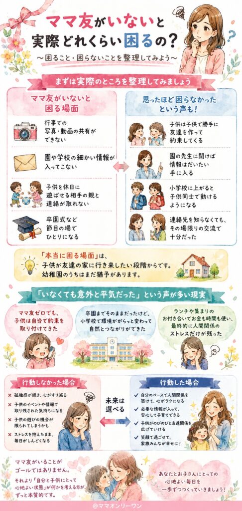 ぶっちゃけ、ママ友がいないと「実際どれくらい困る」のか