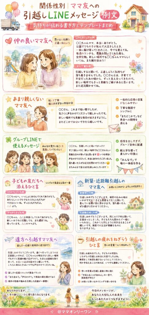 関係性別｜ママ友への引越しLINEメッセージ例文