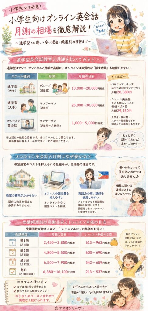小学生向けオンライン英会話の月謝相場、ぶっちゃけどのくらいかかる？