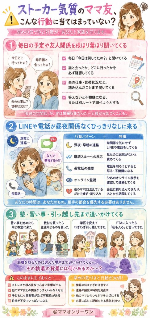 ストーカー気質のママ友、こんな行動に当てはまっていない？