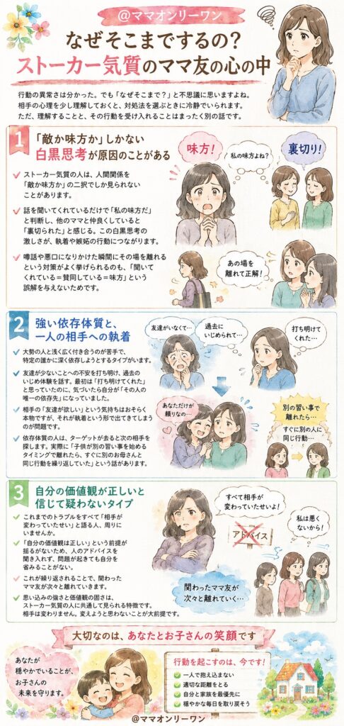 なぜそこまでするの？ストーカー気質のママ友の心の中