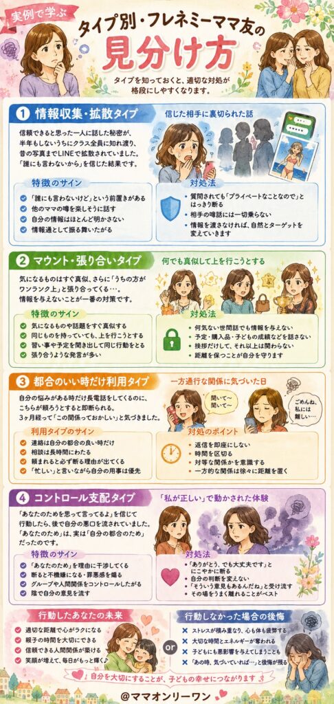 【実例で学ぶ】タイプ別・フレネミーママ友の見分け方