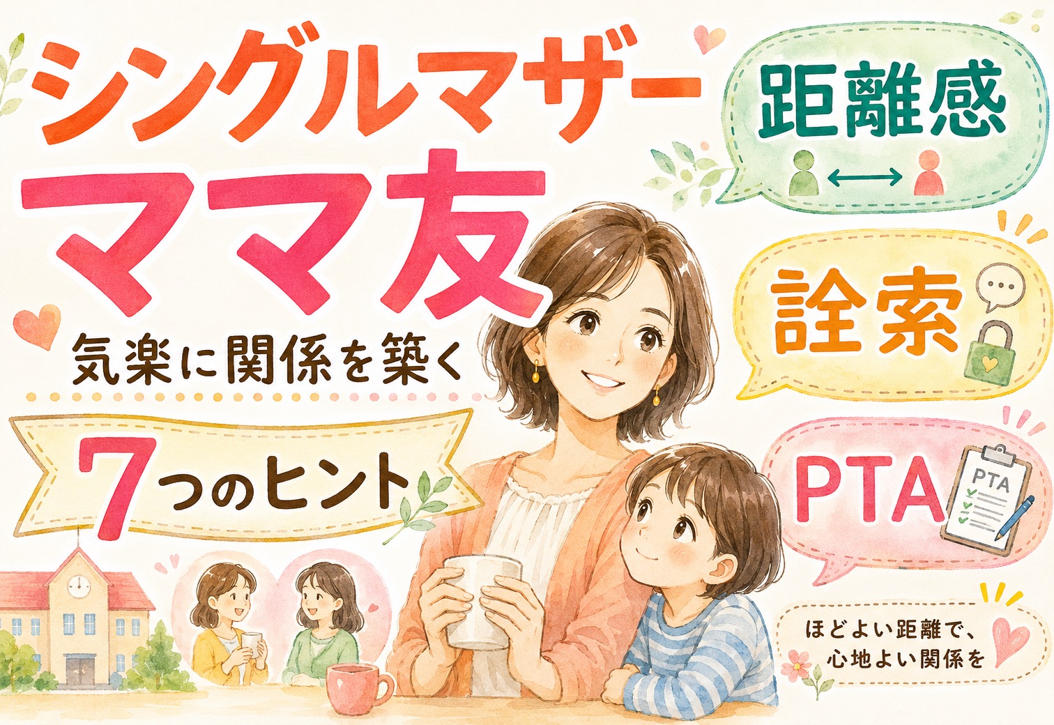 シングルマザーのママ友付き合い方|距離感・詮索・PTA…気楽に関係を築く7つのヒント