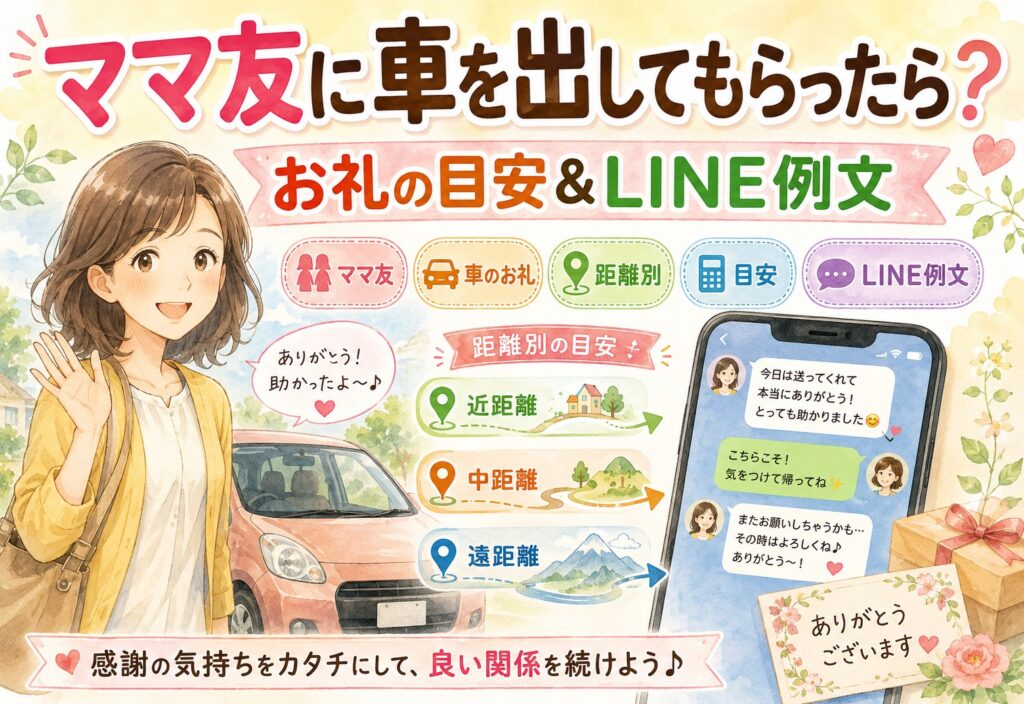 ママ友に車を出してもらったお礼はどうする？距離別の目安とLINE例文をわかりやすく整理